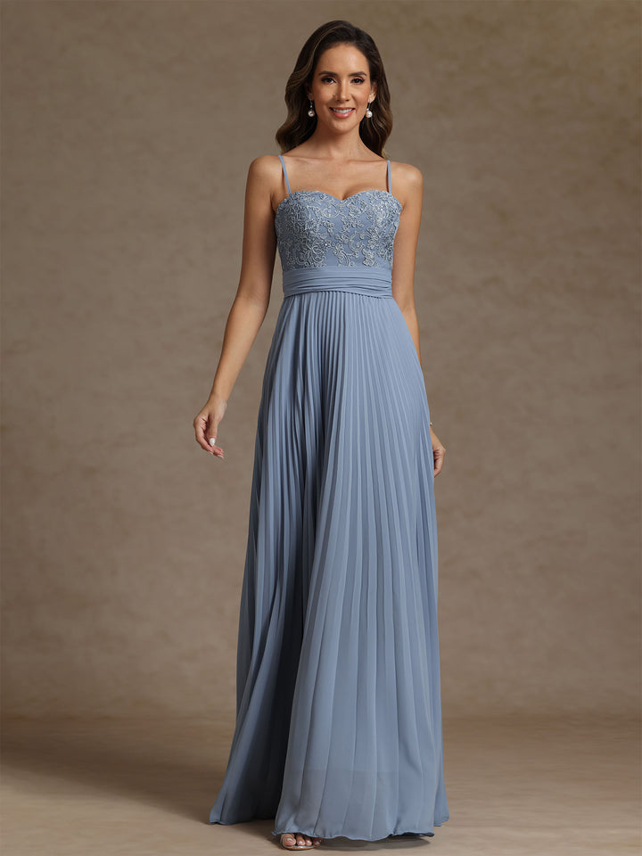 Sheath/Column Sweetheart Chiffon Mother of the Bride Dresses with Jacket Floor-Length Lace Pleated Long Sleeves