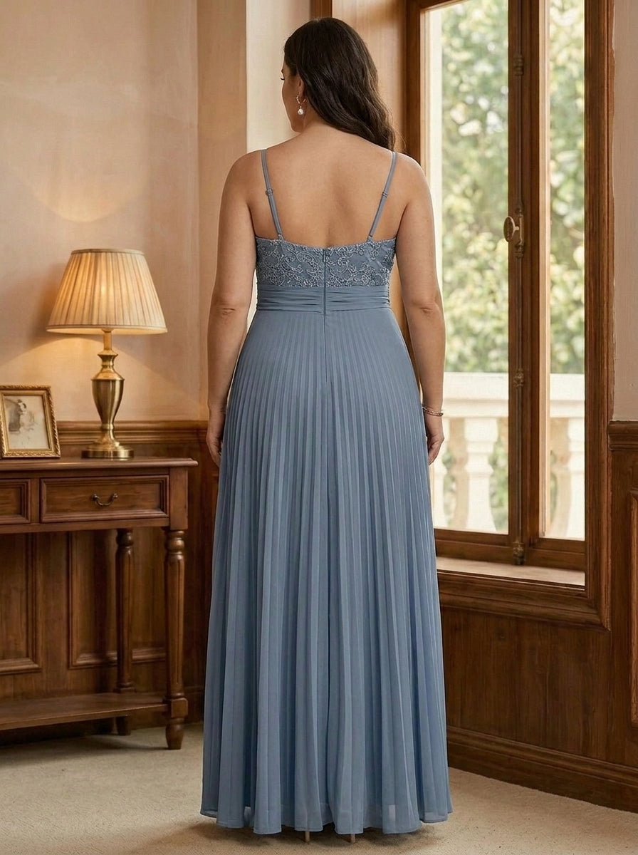 Sheath/Column Sweetheart Chiffon Plus Size Mother of the Bride Dresses with Jacket Floor-Length Lace Pleated Long Sleeves