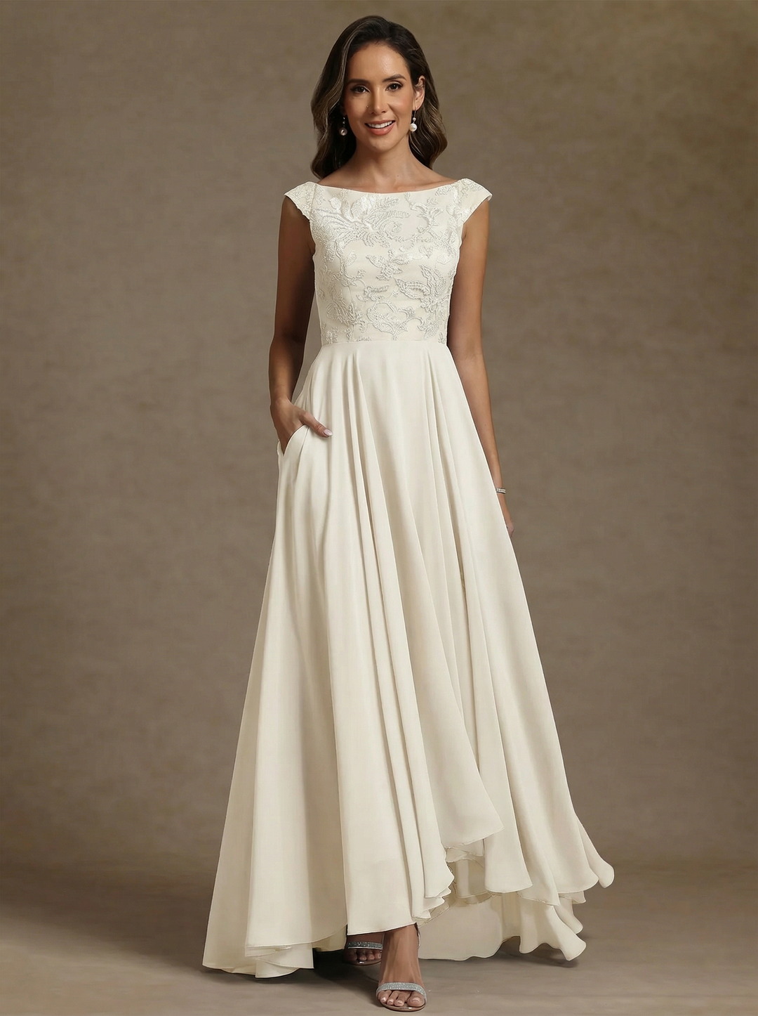 A-Line/Princess Scoop Chiffon Mother of the Bride Dresses Lace Sequins Floor-Length Sleeveless Pleated