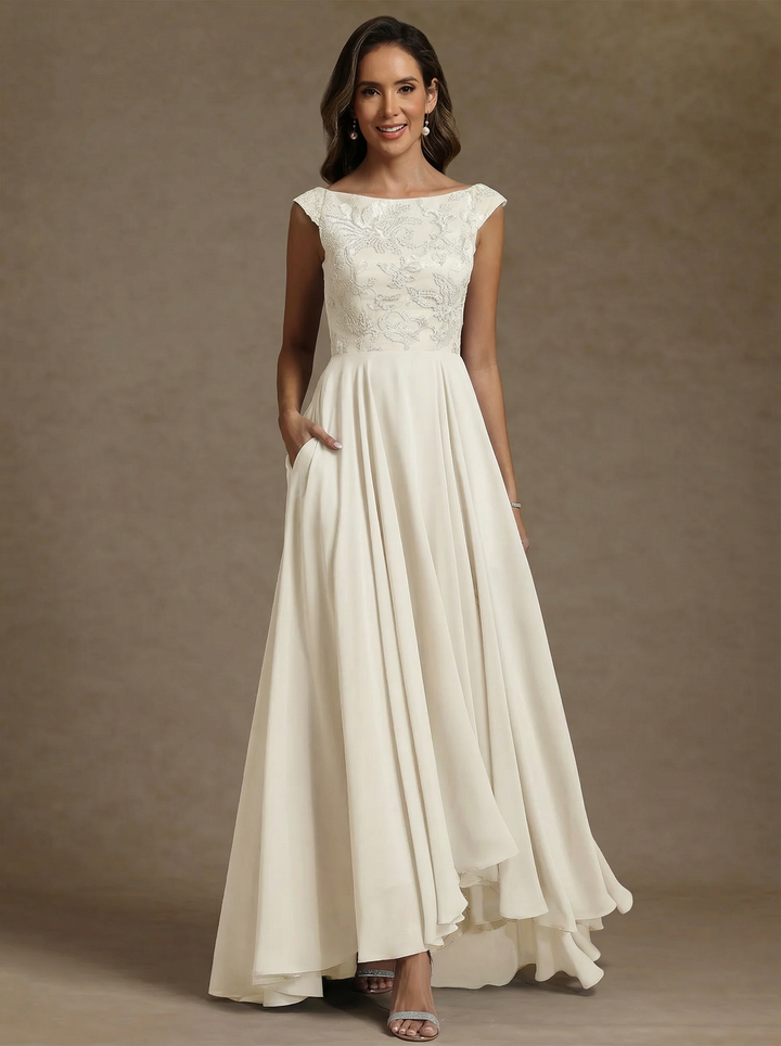 A-Line/Princess Scoop Chiffon Mother of the Bride Dresses Lace Sequins Floor-Length Sleeveless Pleated