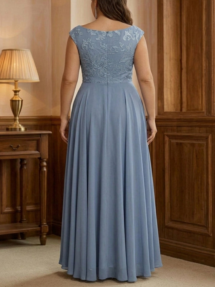 A-Line/Princess Scoop Chiffon Plus Size Mother of the Bride Dresses Lace Sequins Floor-Length Sleeveless Pleated