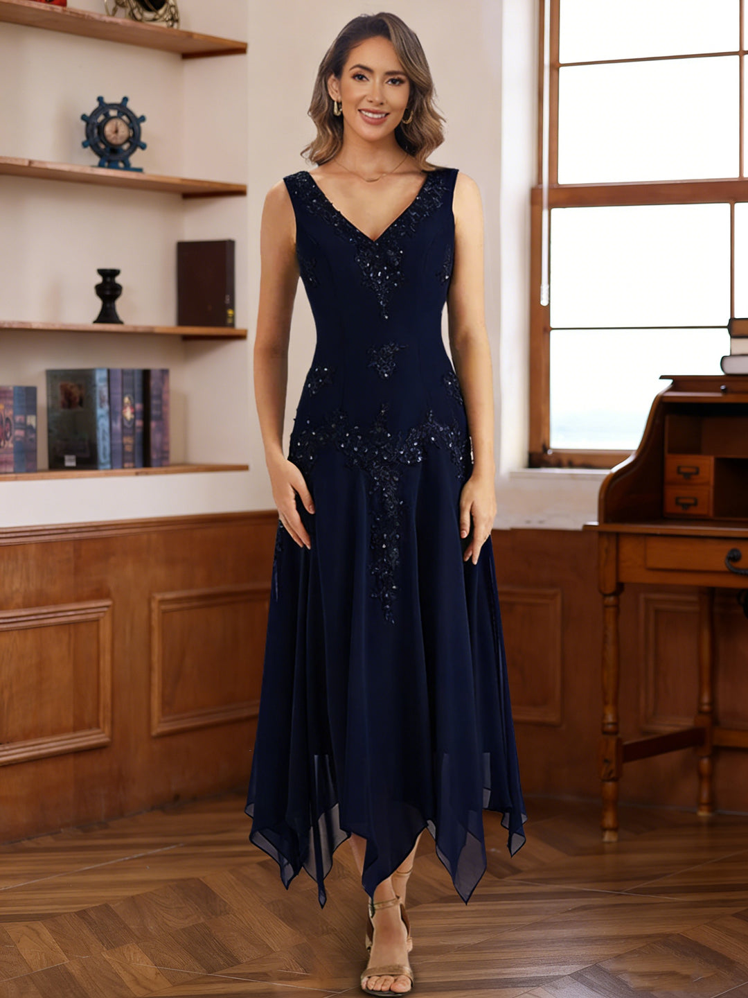 2 Pieces A-Line/Princess V-Neck Chiffon Mother of the Bride Dresses wi - Mondressy 2 Pieces A-Line/Princess V-Neck Chiffon Mother of the Bride Dresses wi - Mondressy