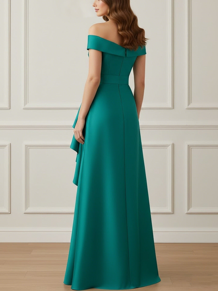A-Line/Princess Off-the-Shoulder Satin Mother of the Bride Dresses with Split Side Floor-Length Sleeveless Sash Ruffles