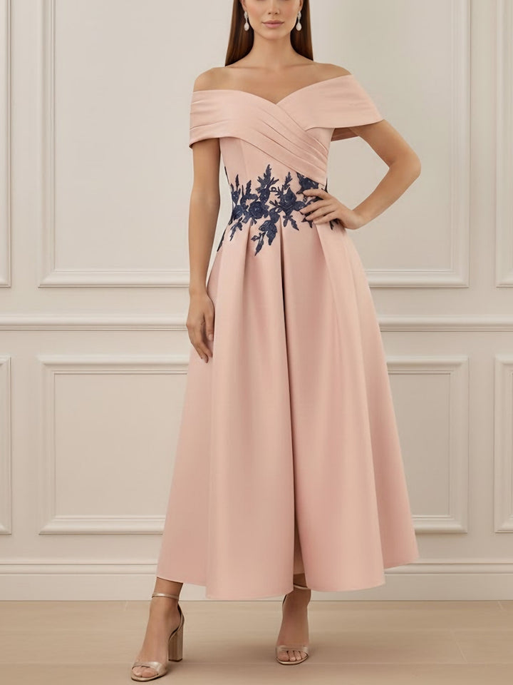 A-Line/Princess Off-the-shoulder Stretch Satin Mother of the Bride Dresses with Appliques Ankle-Length Sleeveless