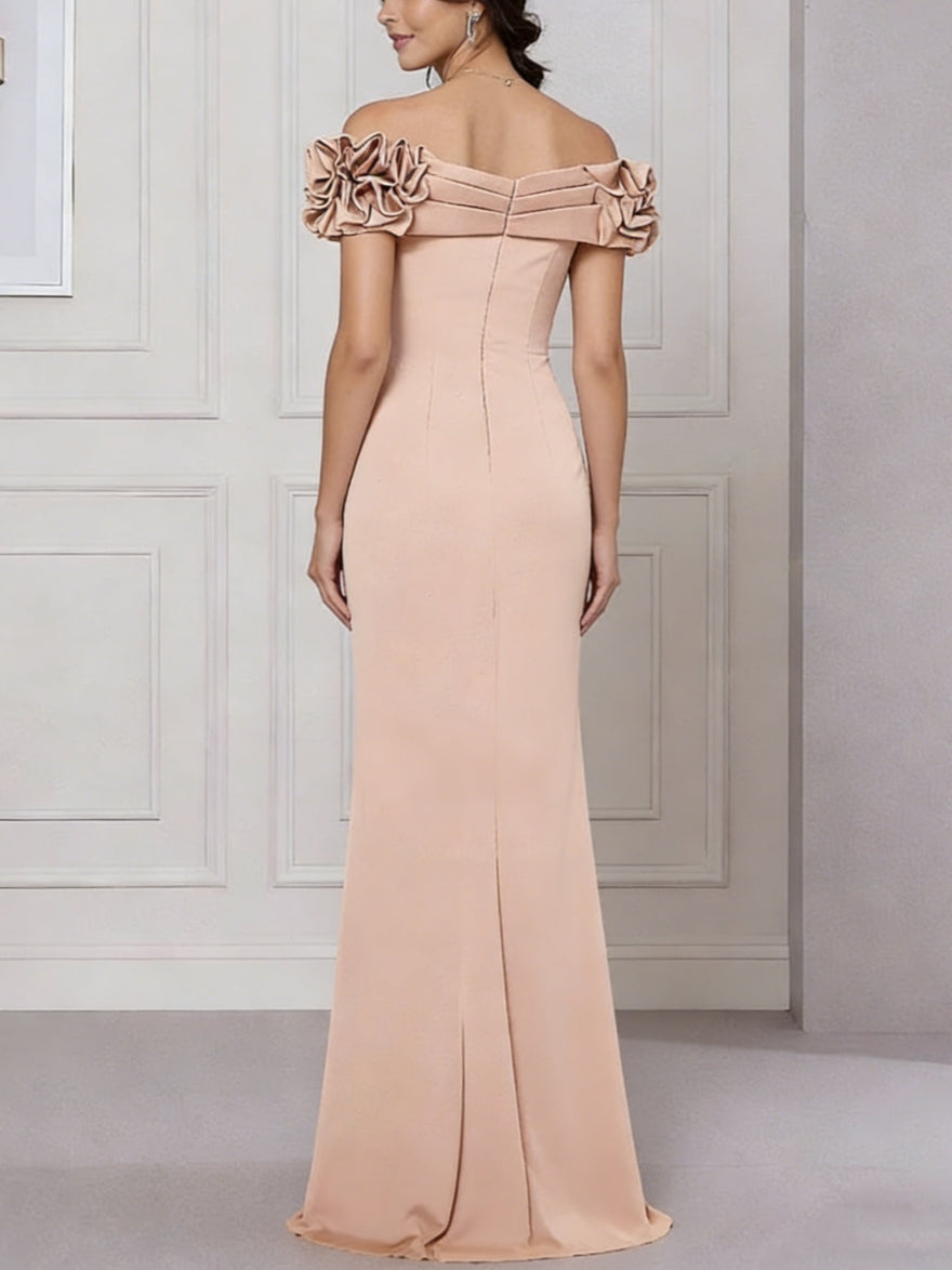 Trumpet/Mermaid Off-the-Shoulder Stretch Satin Mother of the Bride Dresses Sleeveless Floor-Length Ruffles