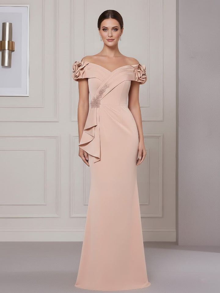Trumpet/Mermaid Off-the-Shoulder Stretch Satin Mother of the Bride Dresses Sleeveless Floor-Length Ruffles