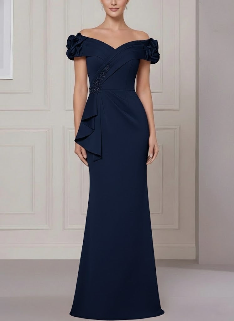 Trumpet/Mermaid Off-the-Shoulder Stretch Satin Mother of the Bride Dresses Sleeveless Floor-Length Ruffles