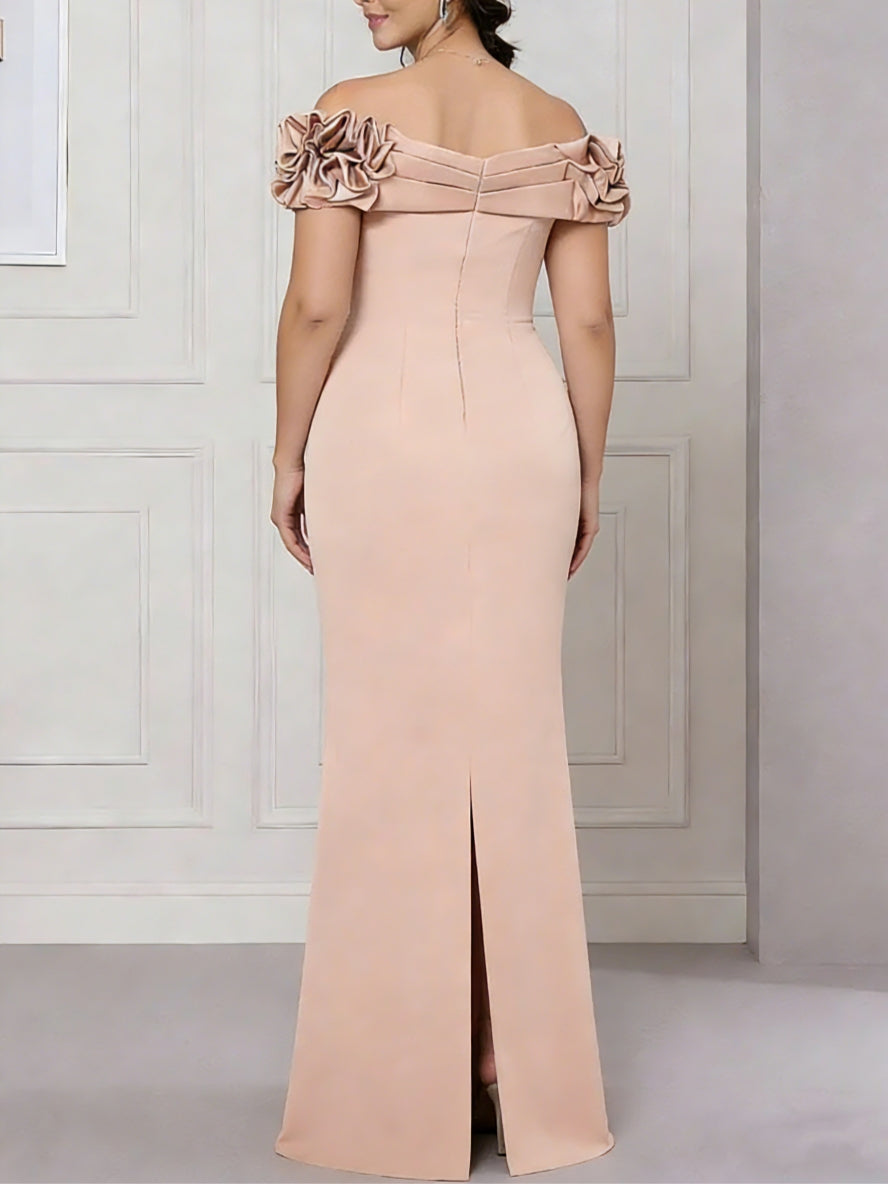 Trumpet/Mermaid Off-the-Shoulder Stretch Satin Plus Size Mother of the Bride Dresses Sleeveless Floor-Length Ruffles