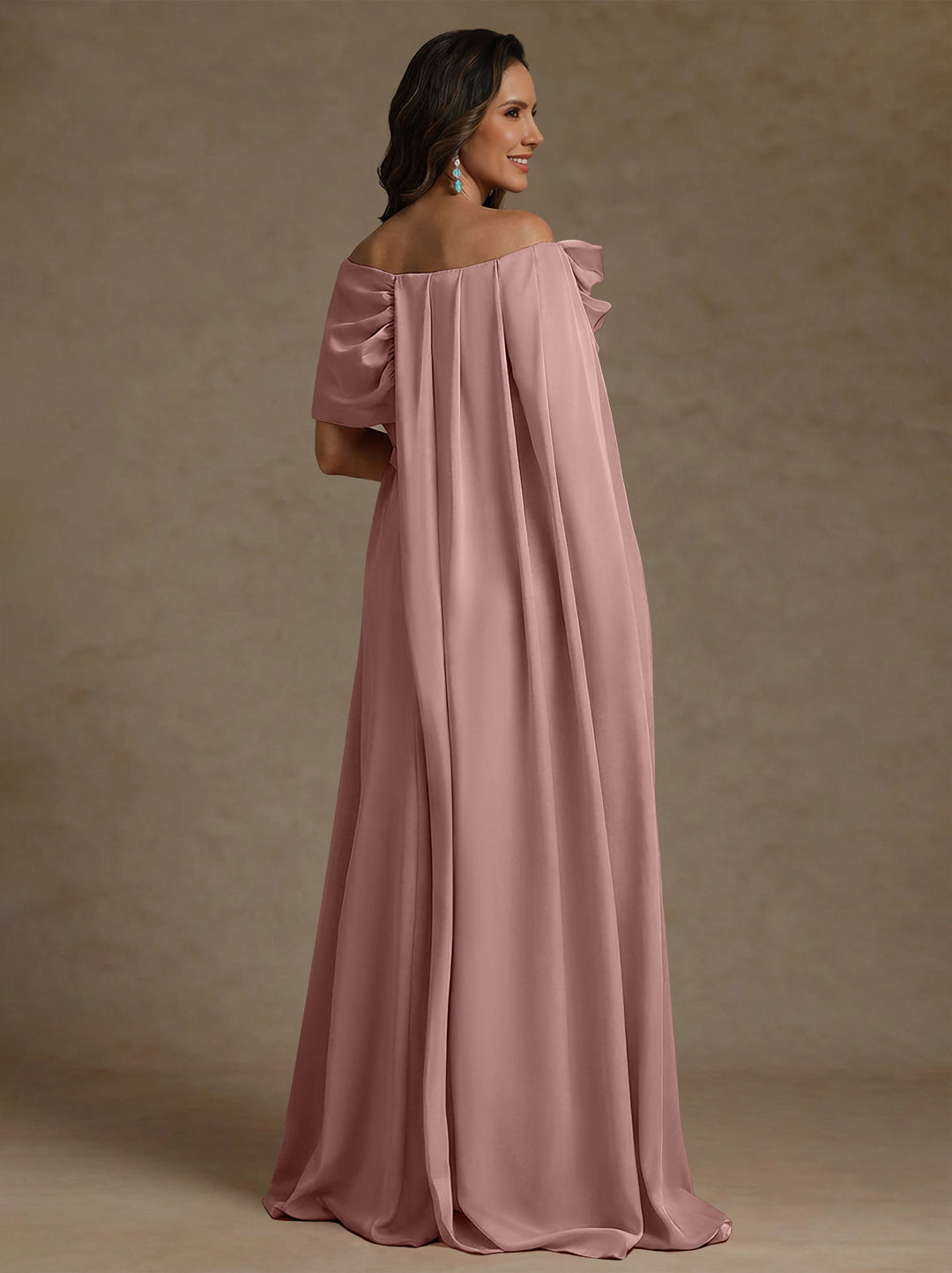 Sheath/Column Cowl Neck Chiffon Mother of the Bride Dresses with Watteau Train Floor-Length Flower Sleeveless