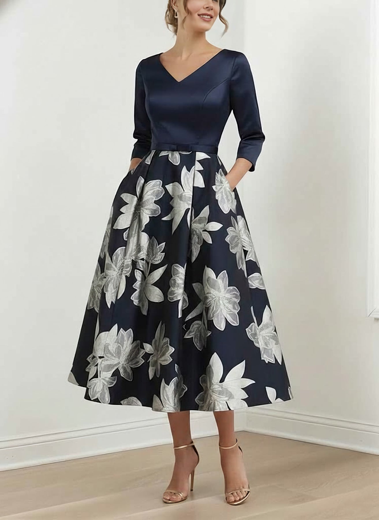 navy blue tea length dress Dark Lace Formal with Keyhole Back Size 18W / Other womens red carpet dresses plus size backless evening gown designs royal blue dresses women A-Line Satin Mother of the