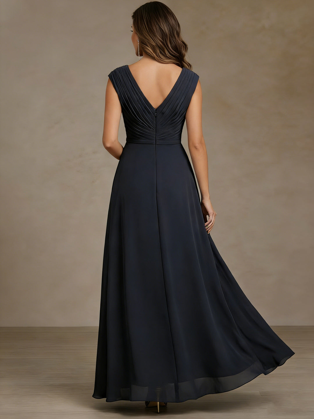 A-Line/Princess V-Neck Chiffon Mother of the Bride Dresses Asymmetrical Floor-Length Sequins Ruched