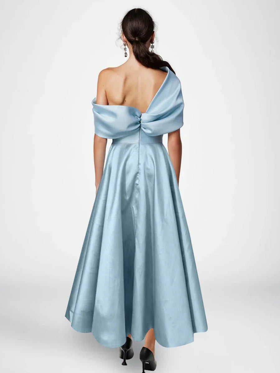 A-Line/Princess Off-The-Shoulder Satin Mother Of The Bride Dresses Sleeveless Ankle-Length with Ruffles & Bowknot