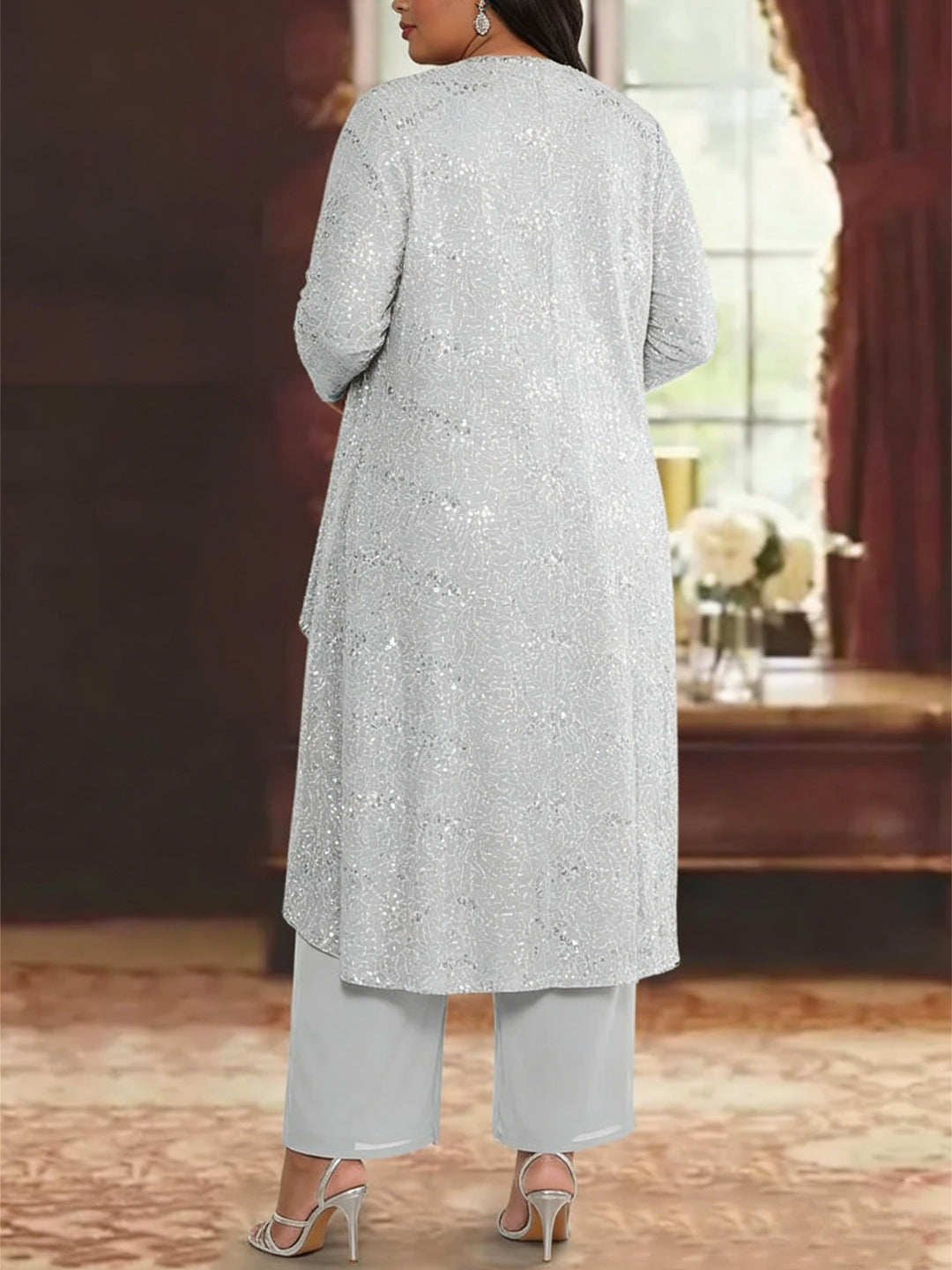 silver plus size mother of the bride pantsuit with jacket