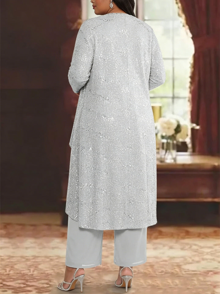 silver plus size mother of the bride pantsuit with jacket