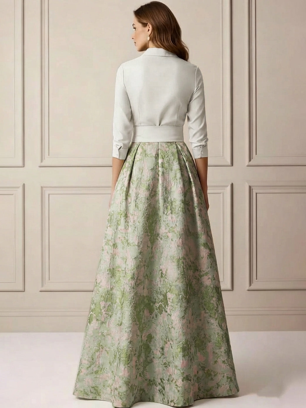 A-Line/Princess Shirt Collar Mother of the Bride Dresses Satin 3/4 Sleeves Floor-Length Floral Bowknot