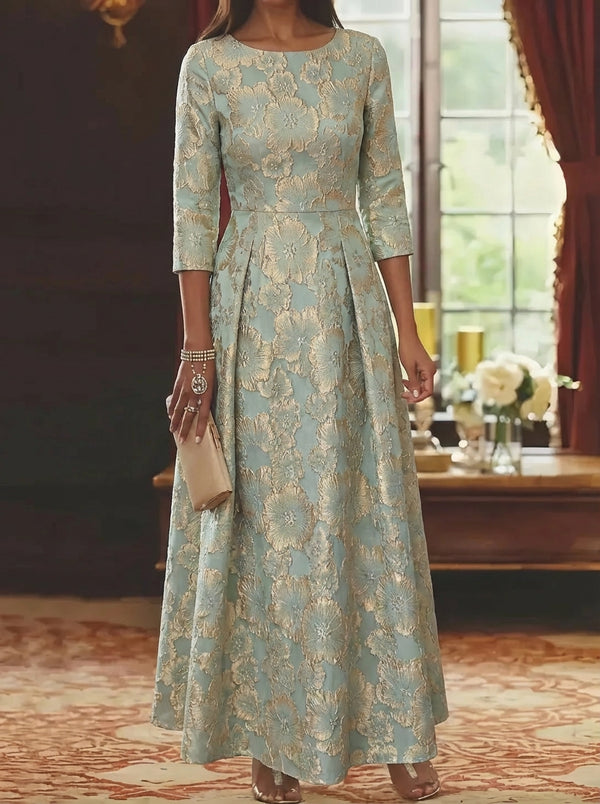 A-Line/Princess Scoop Jacquard Mother of the Bride Dresses 3/4 Sleeves Ankle-Length Floral