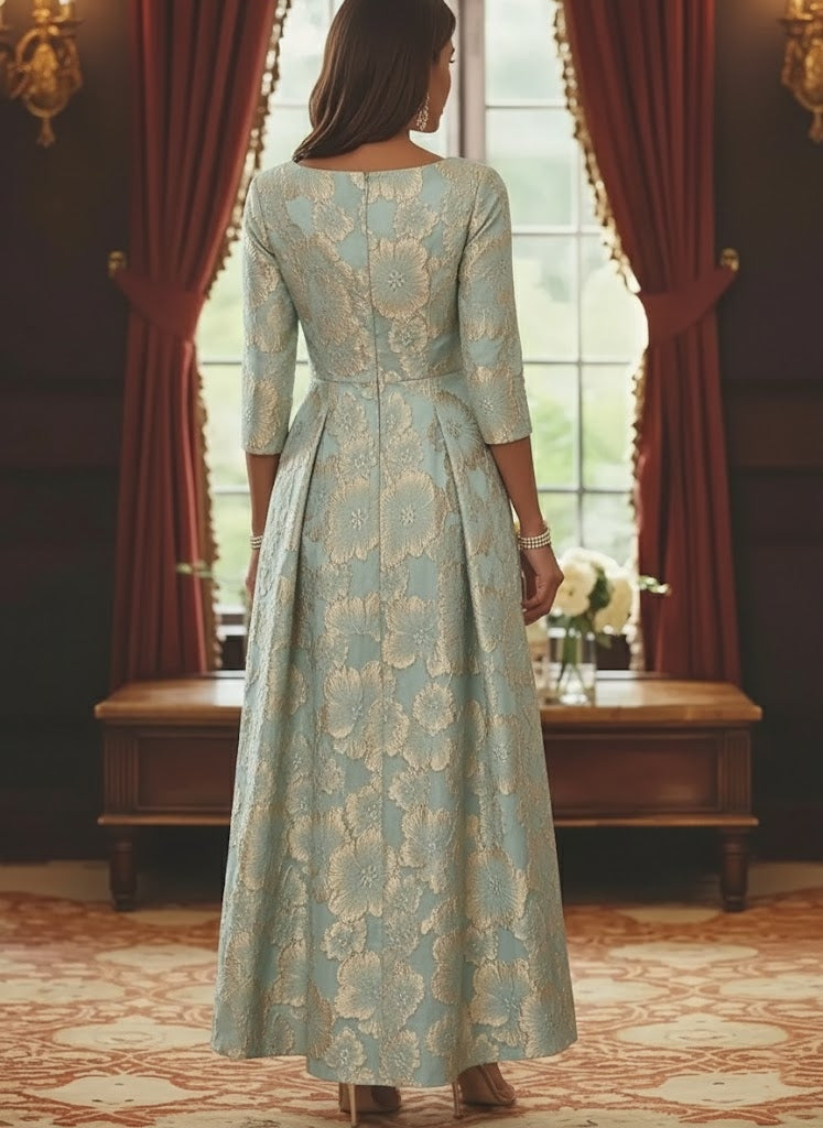 A-Line/Princess Scoop Satin Mother of the Bride Dresses 3/4 Sleeves Ankle-Length Floral