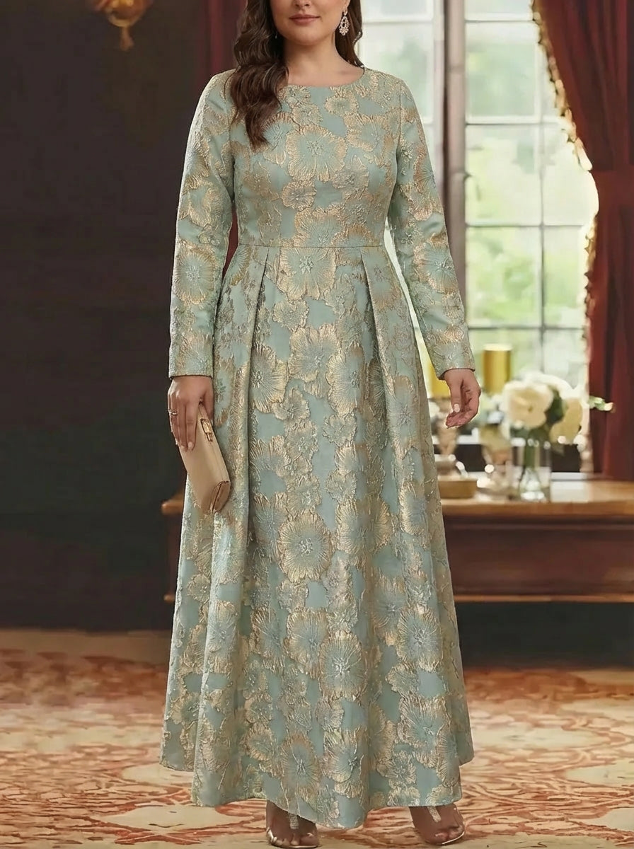 A-Line/Princess Scoop Satin Plus Size Mother of the Bride Dresses 3/4 Sleeves Ankle-Length Floral