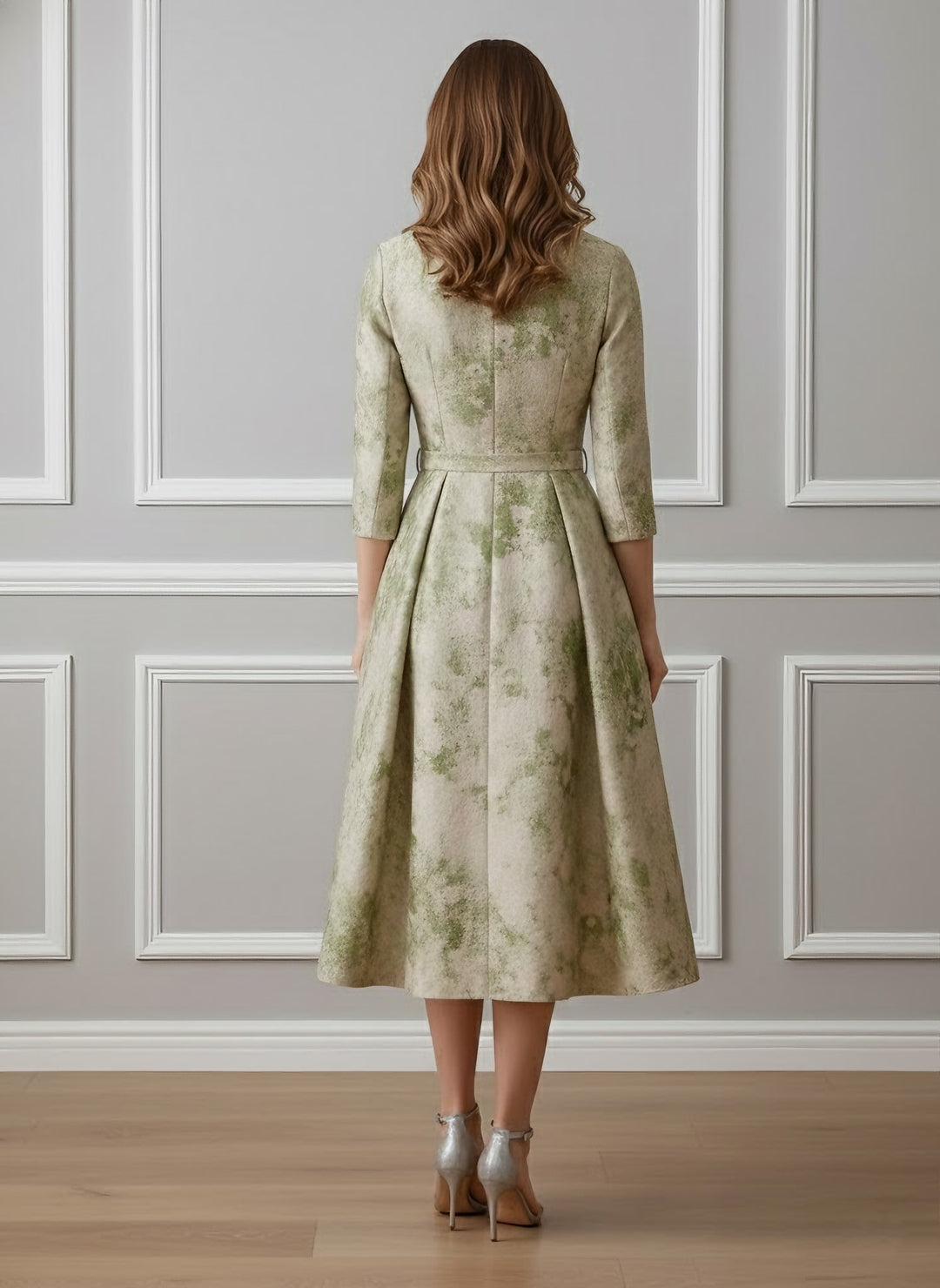 A-Line/Princess V-Neck Satin Mother of the Bride Dresses 3/4 Sleeves Tea-Length Floral Belt