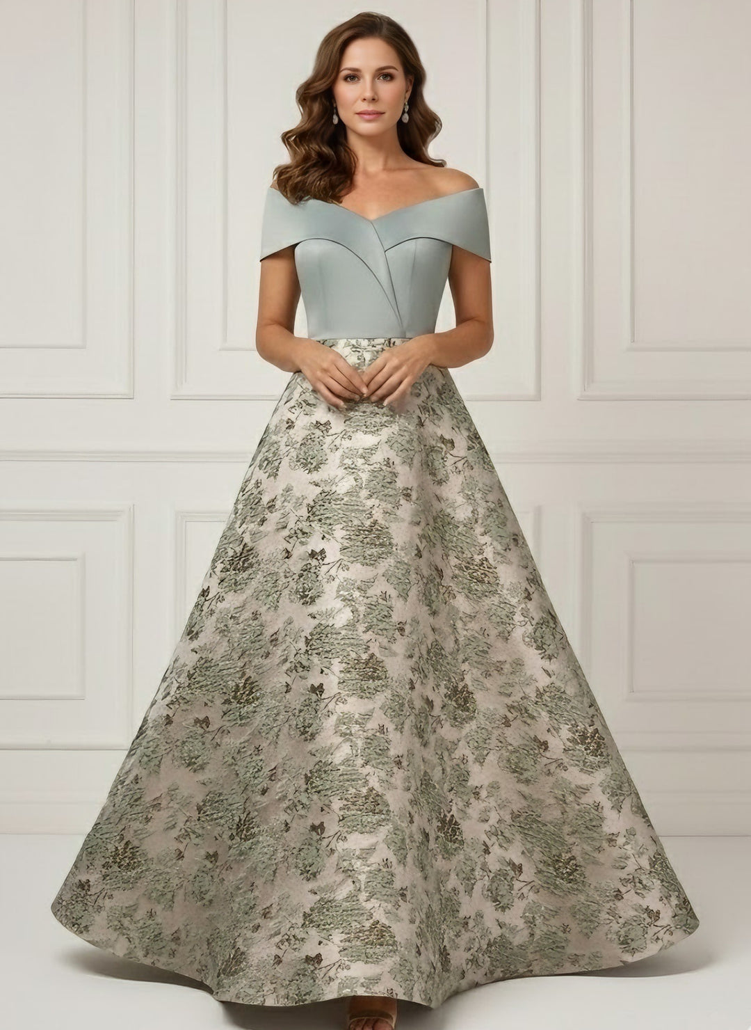 A-Line/Princess Off-the-Shoulder Mother of the Bride Dresses Satin Sleeveless Floor-Length Floral