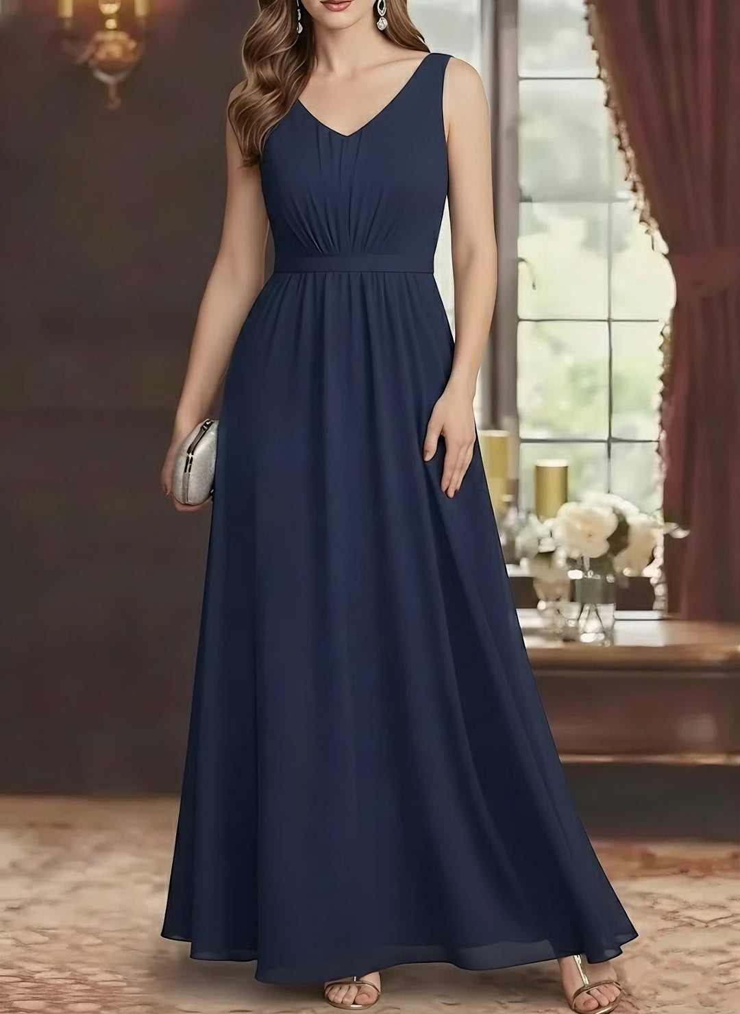 2 Piece A-Line/Princess V-Neck Chiffon Mother of the Bride Dresses with Jacket Lace Ankle-Length Long Sleeves