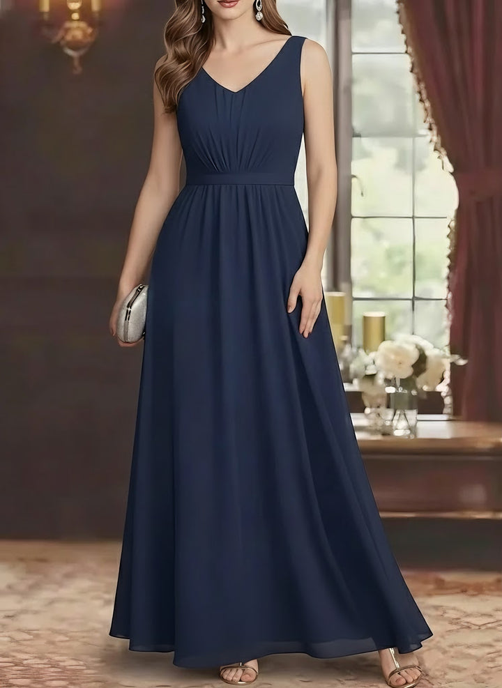 2 Piece A-Line/Princess V-Neck Chiffon Mother of the Bride Dresses with Jacket Lace Ankle-Length Long Sleeves