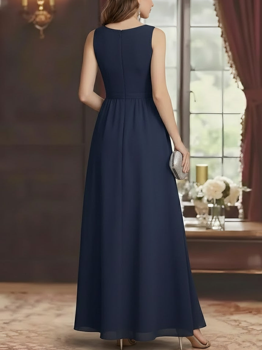 2 Piece A-Line/Princess V-Neck Chiffon Mother of the Bride Dresses with Jacket Lace Ankle-Length Long Sleeves