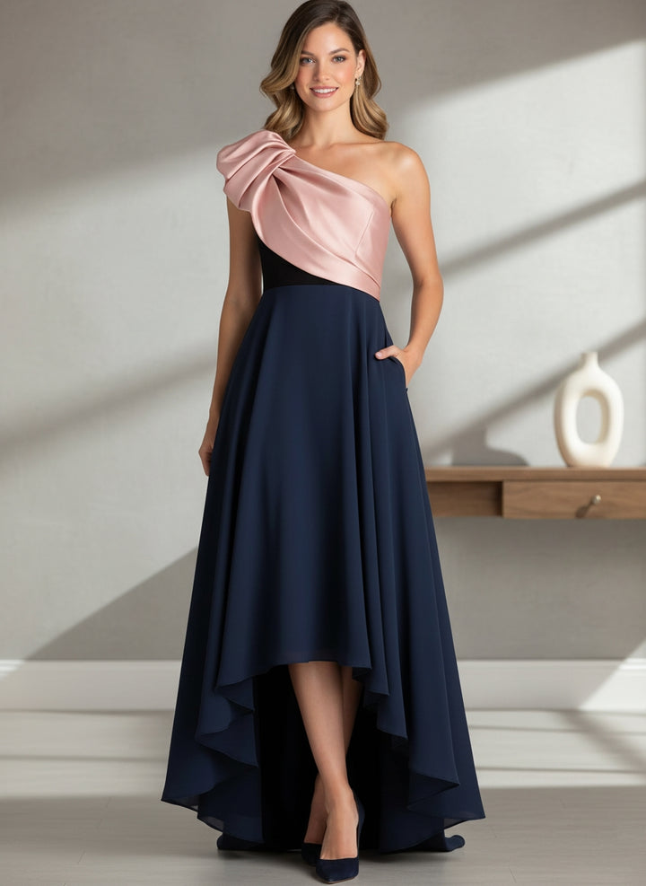 A-Line/Princess One-Shoulder Stretch Satin Mother of the Bride Dresses Sleeveless Asymmetrical Floor-Length