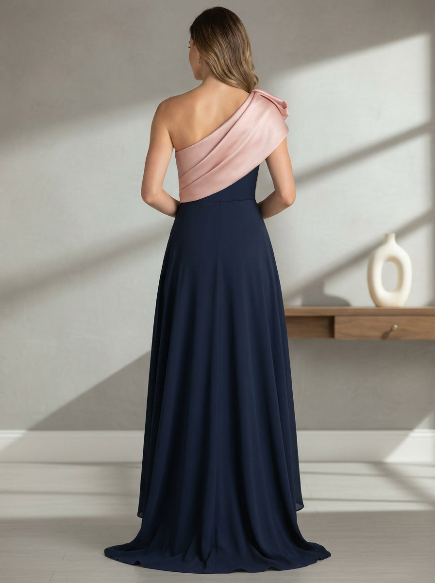 A-Line/Princess One-Shoulder Stretch Satin Mother of the Bride Dresses Sleeveless Asymmetrical Floor-Length