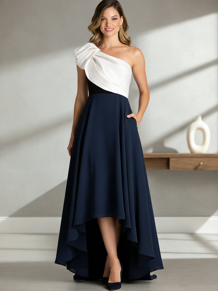 A-Line/Princess One-Shoulder Stretch Satin Mother of the Bride Dresses Sleeveless Asymmetrical Floor-Length