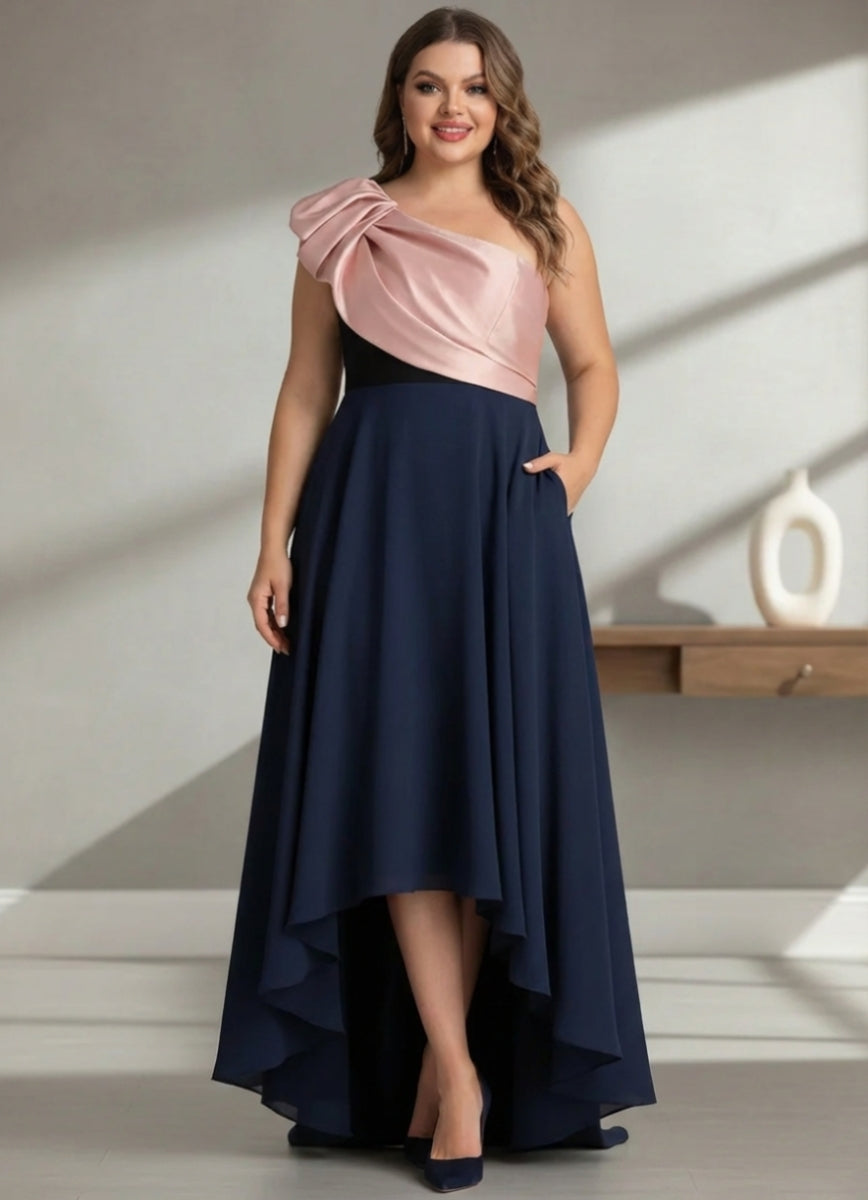 A-Line/Princess One-Shoulder Stretch Satin Plus Size Mother of the Bride Dresses Sleeveless Asymmetrical Floor-Length