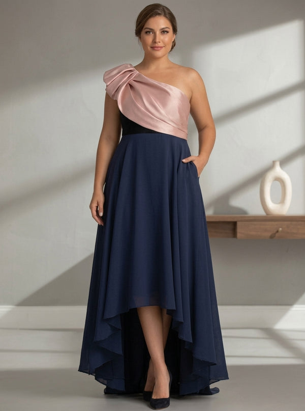 A-Line/Princess One-Shoulder Stretch Satin Plus Size Mother of the Bride Dresses Sleeveless Asymmetrical Floor-Length