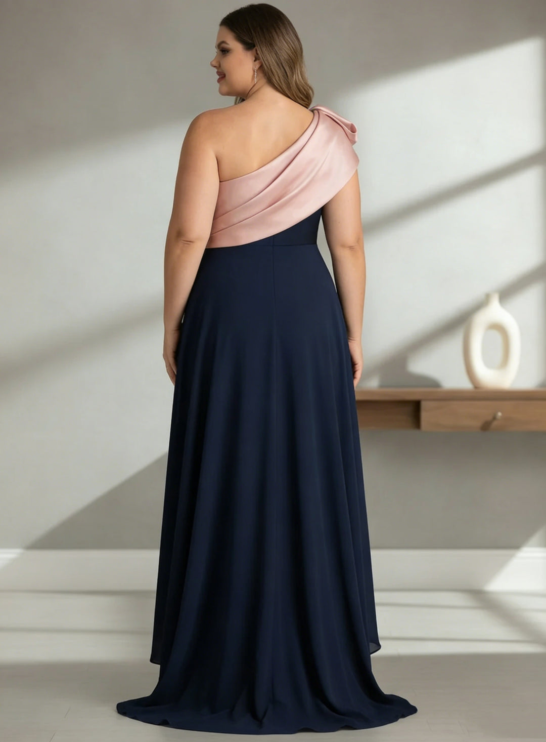 A-Line/Princess One-Shoulder Stretch Satin Plus Size Mother of the Bride Dresses Sleeveless Asymmetrical Floor-Length