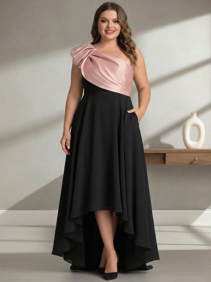 A-Line/Princess One-Shoulder Stretch Satin Plus Size Mother of the Bride Dresses Sleeveless Asymmetrical Floor-Length