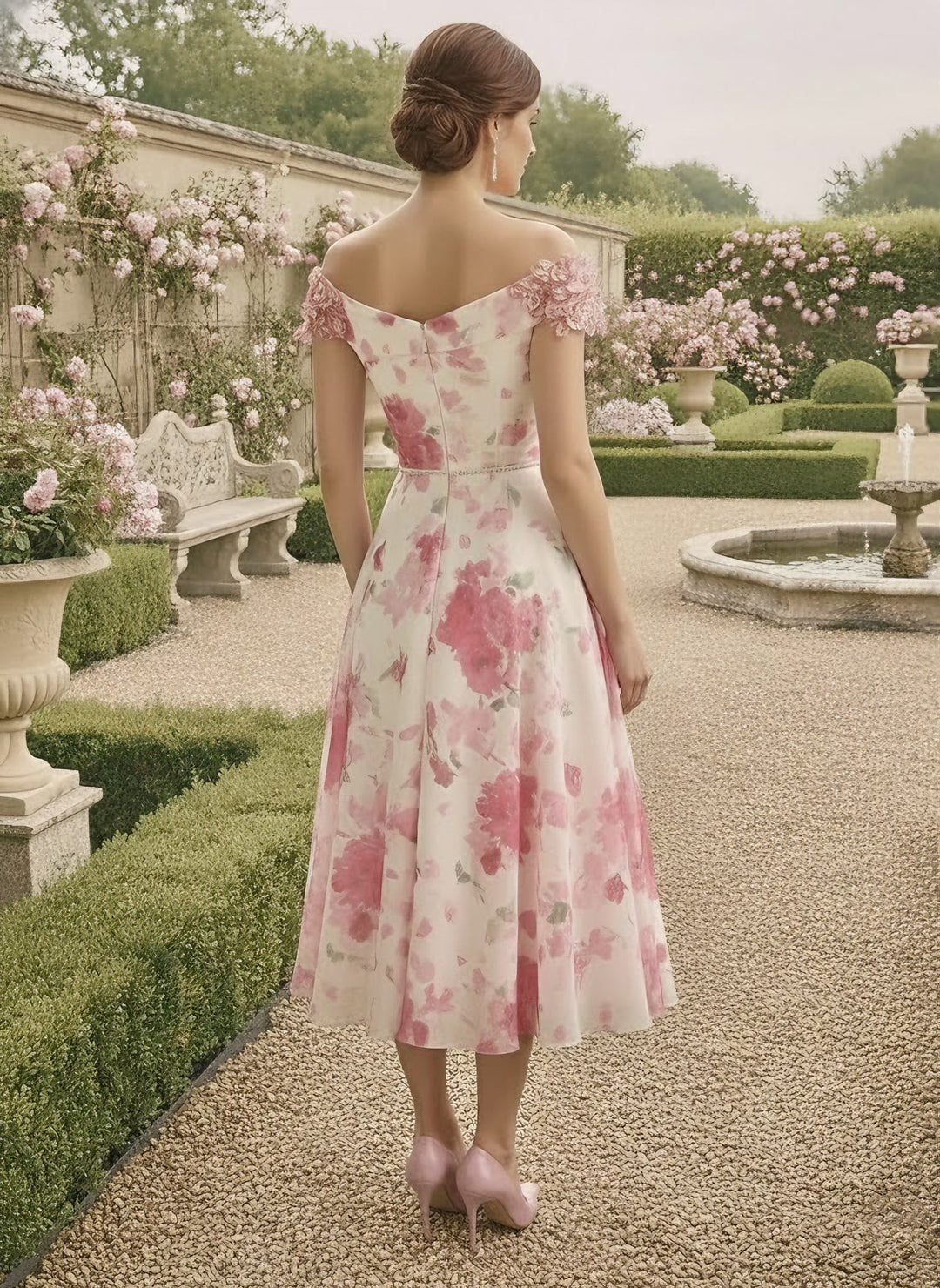 A-Line/Princess Off-the-Shoulder Chiffon Mother of the Bride Dresses Sleeveless Floral Tea-Length