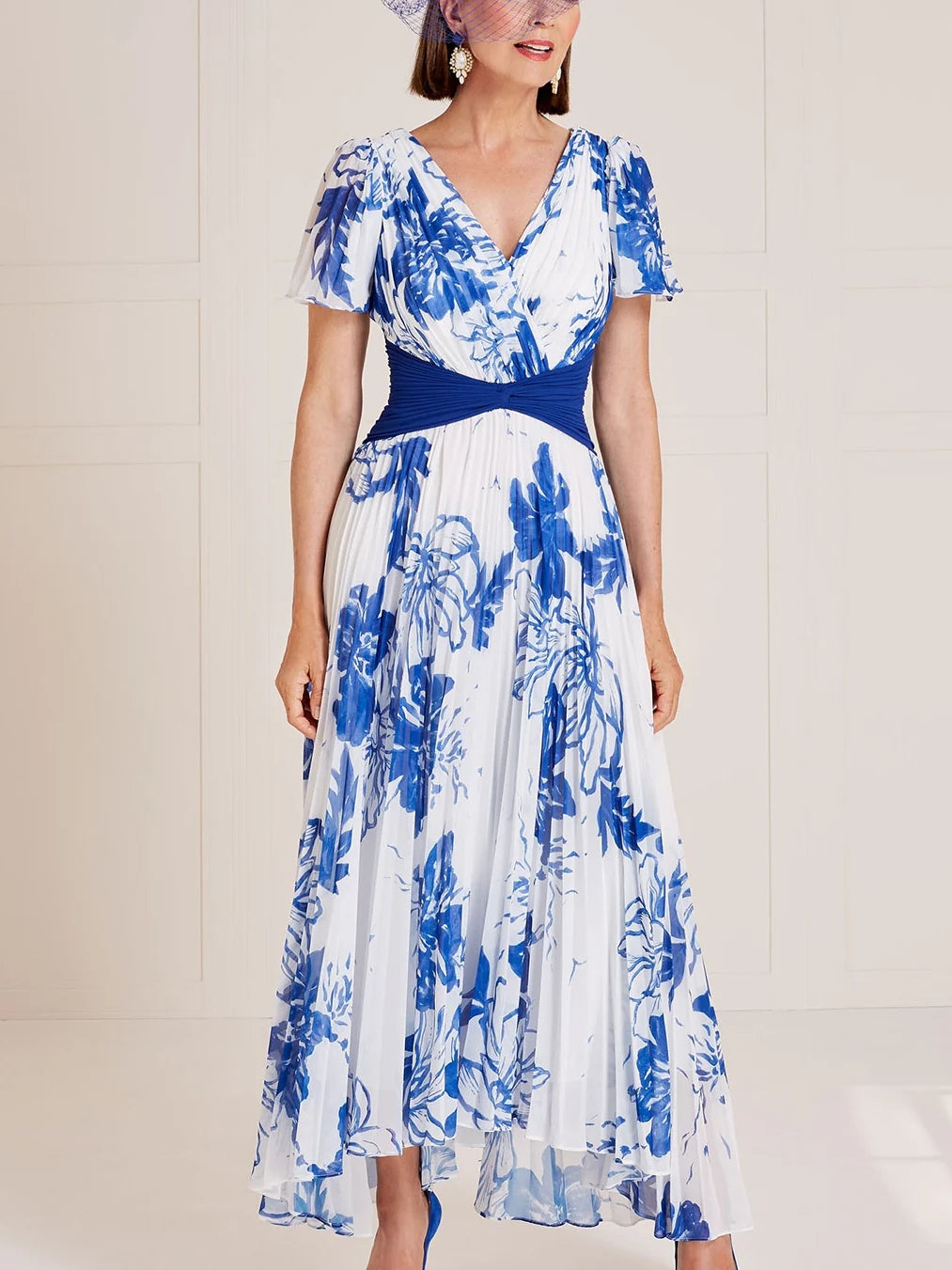 A-Line/Princess V-Neck Chiffon Mother of the Bride Dresses Short Sleeves Floral Ankle-Length