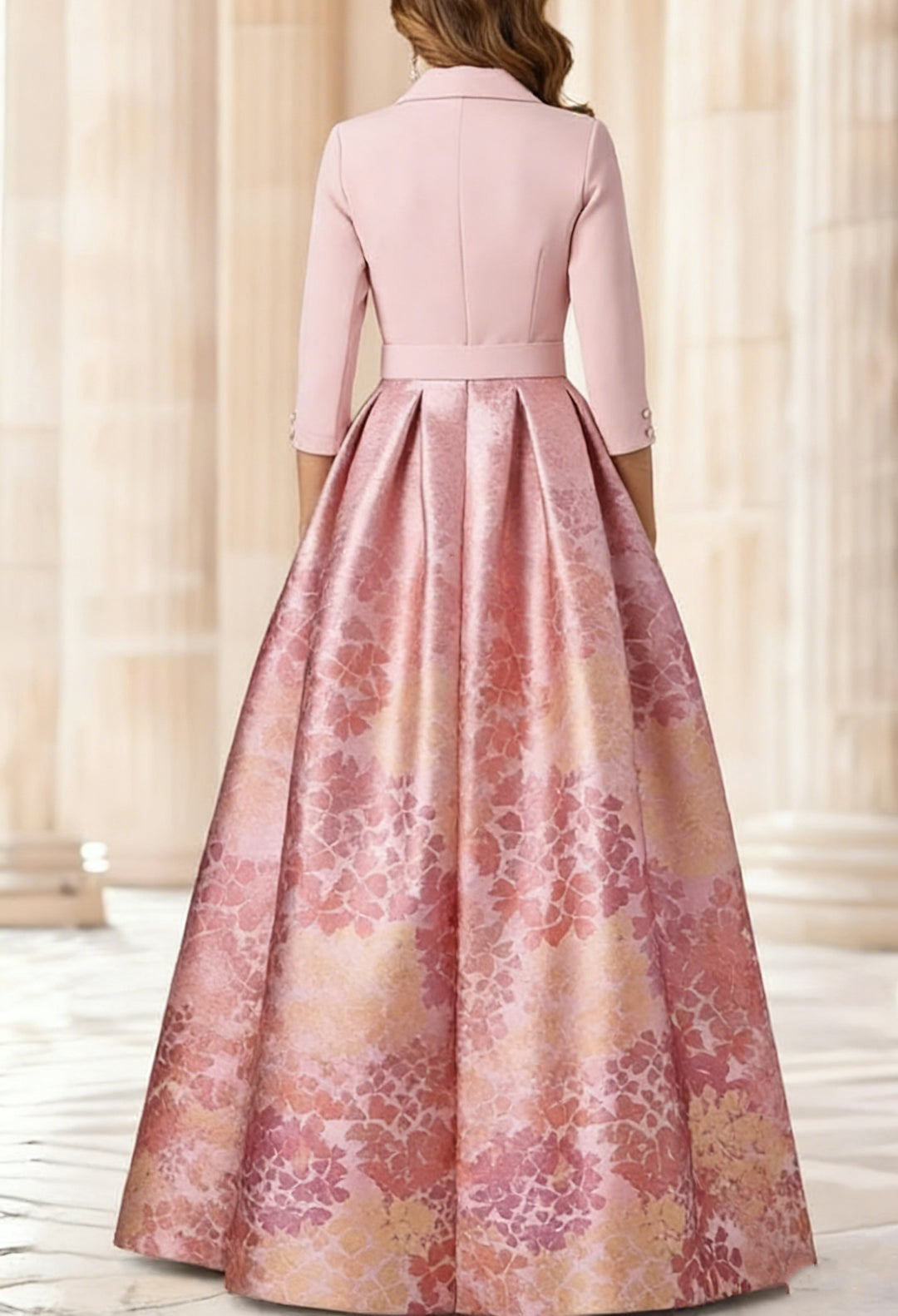 A-Line/Princess Shirt Collar Stretch Satin Mother of the Bride Dresses 3/4 Sleeves Printed Satin Floral Floor-Length