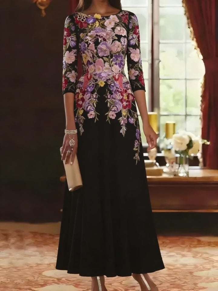 A-Line/Princess Scoop Chiffon Mother of the Bride Dresses Lace Floral Half Sleeves Ankle-Length