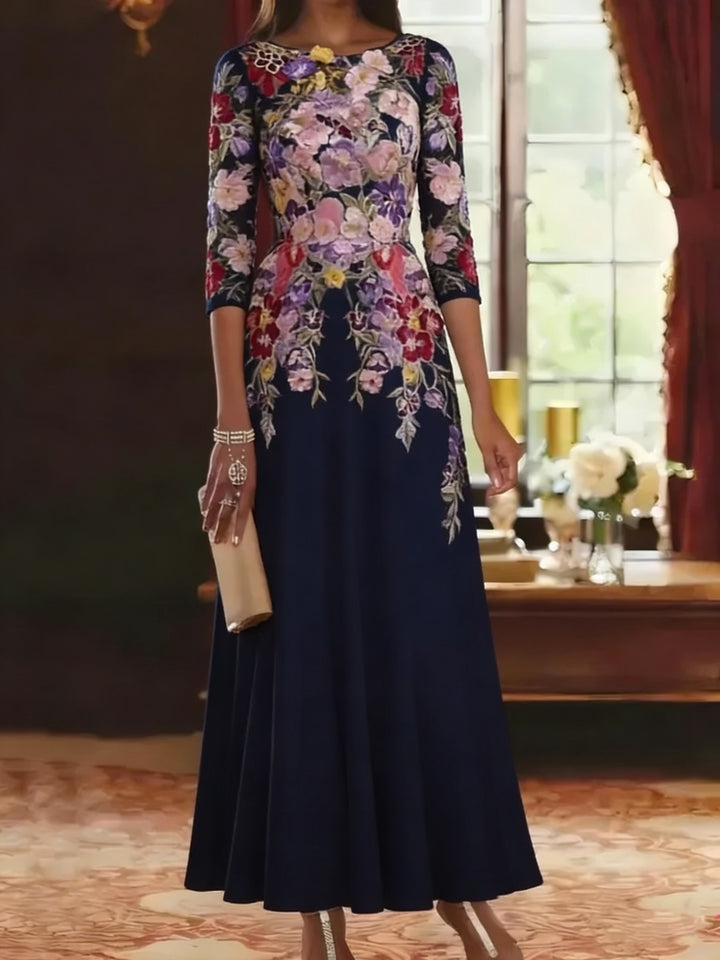 A-Line/Princess Scoop Chiffon Mother of the Bride Dresses Lace Floral Half Sleeves Ankle-Length