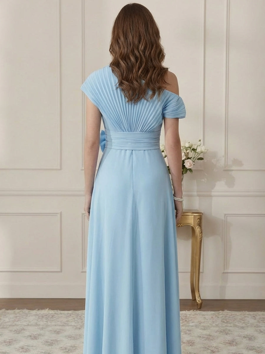 A-Line/Princess One-Shoulder Chiffon Mother of the Bride Dresses Sleeveless Asymmetrical Ankle-Length 3D Flower Pleats