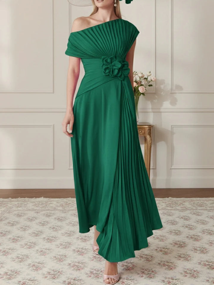 A-Line/Princess One-Shoulder Chiffon Mother of the Bride Dresses Sleeveless Asymmetrical Ankle-Length 3D Flower Pleats