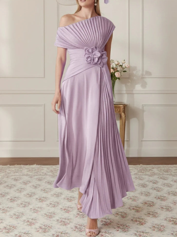A-Line/Princess One-Shoulder Chiffon Mother of the Bride Dresses Sleeveless Asymmetrical Ankle-Length 3D Flower Pleats