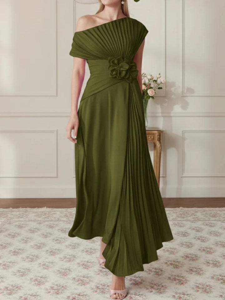 A-Line/Princess One-Shoulder Chiffon Mother of the Bride Dresses Sleeveless Asymmetrical Ankle-Length 3D Flower Pleats