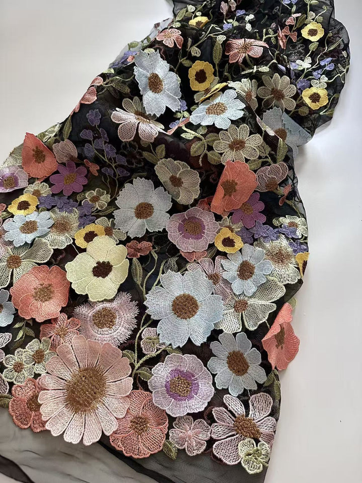 Sheath/Column High Neck Lace Floral Mother of the Bride Dresses Long Sleeves Tea-Length