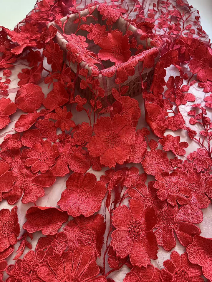 Sheath/Column High Neck Lace Floral Mother of the Bride Dresses Long Sleeves Tea-Length