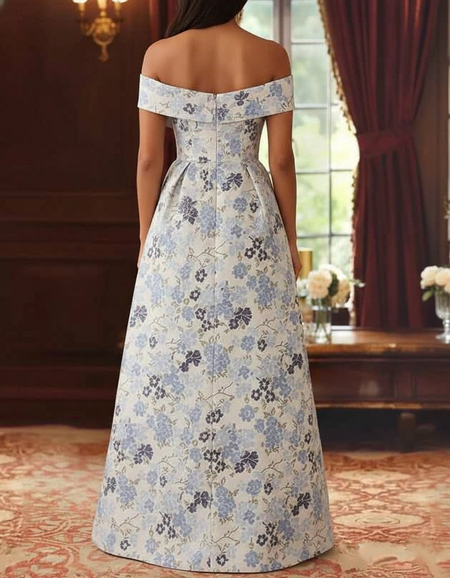 A-Line/Princess Off-the-Shoulder Printed Satin Mother of the Bride Dresses Sleeveless Floral Floor-Length