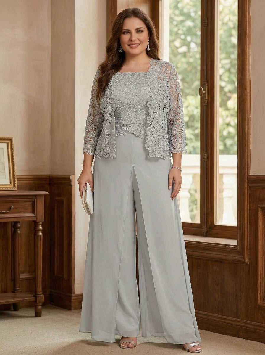 3 Pieces Square Collar Chiffon Plus Size Mother of the Bride
