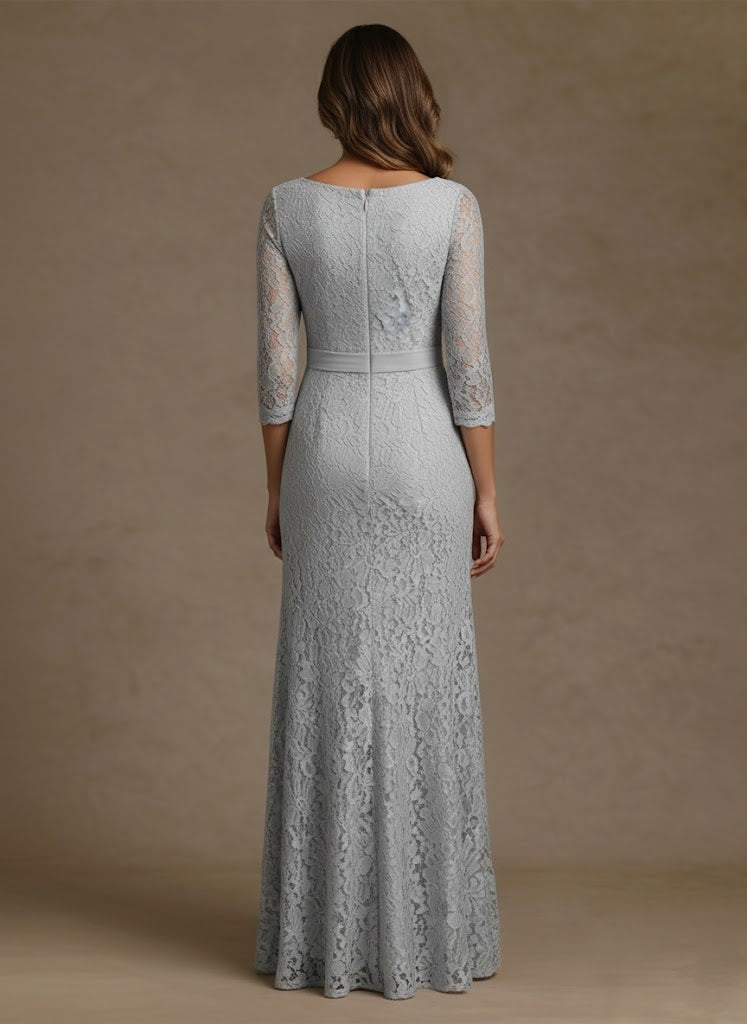 Sheath/Column Scoop Lace Mother of the Bride Dresses Floor-Length 3/4 Sleeves Belt