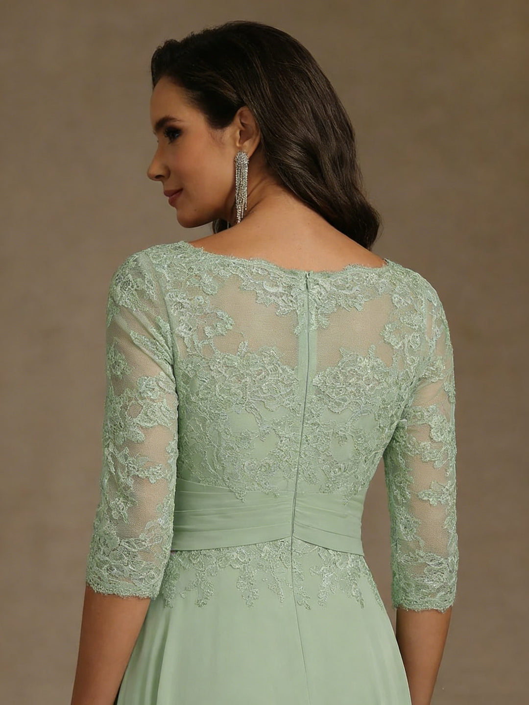 A-Line/Princess Scoop Chiffon Mother of the Bride Dresses Lace Ankle-Length 3/4 Sleeves Pleated