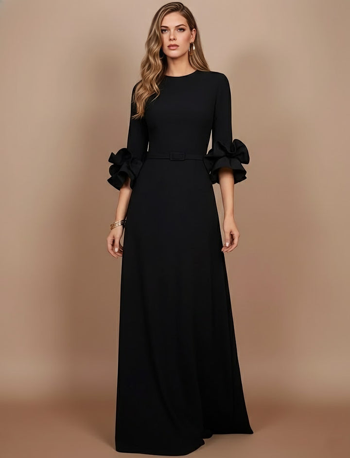 A-Line/Princess Scoop Stretch Satin Mother of the Bride Dresses Floor-Length 3/4 Sleeves Ruffles